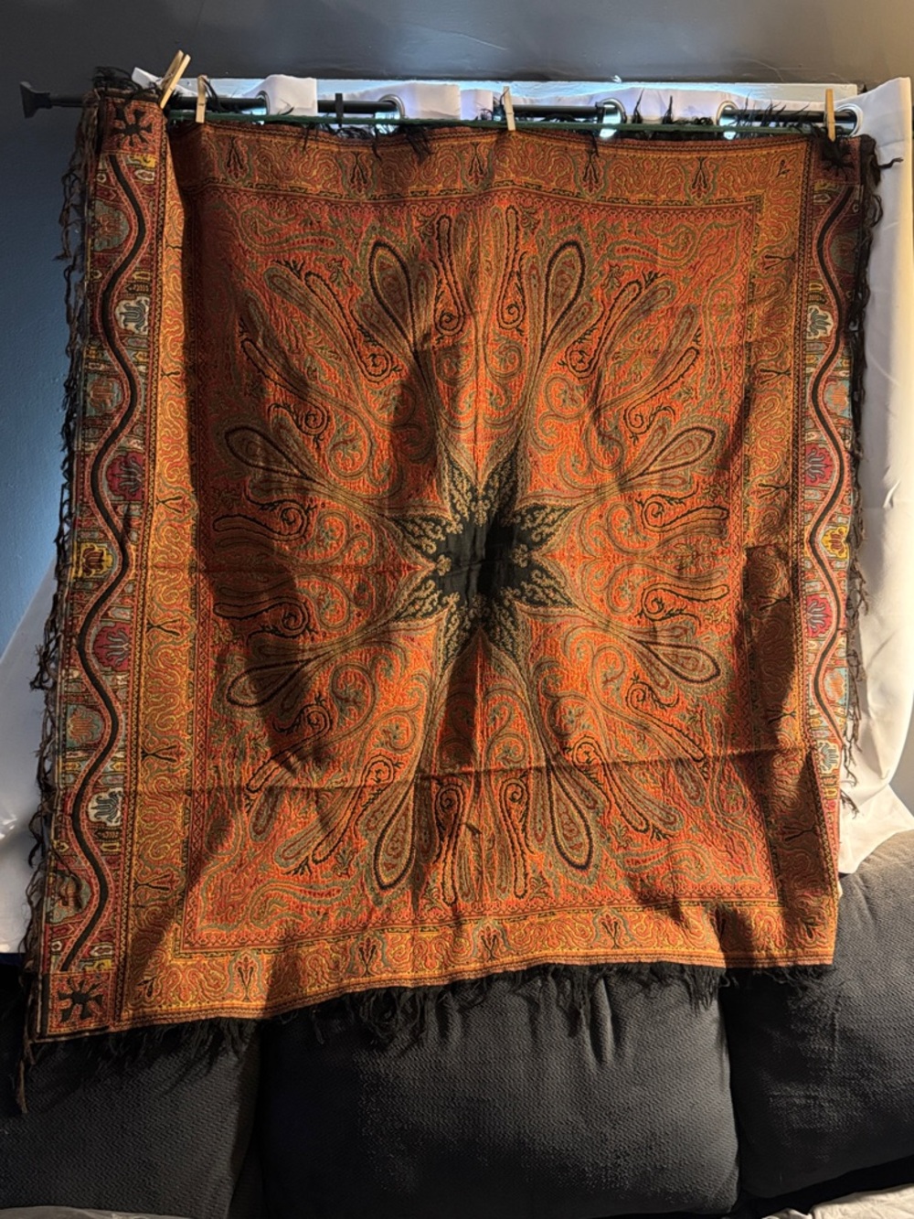 Classic Paisley Orange & Black Woven Shawl